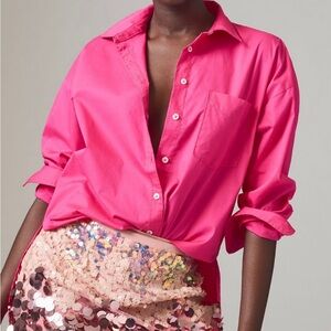 Anthropologie Maeve hot pink fuchsia button down shirt
